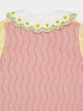 La DoubleJ Yellow and Pink Embroidered Silk Cotton Blend Crop Polo