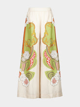 La DoubleJ Date Palms Placée Silk Palazzo Pants