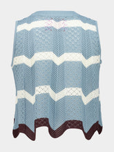 La DoubleJ Color Block Blue and Ivory Cotton Knit Chevron Top