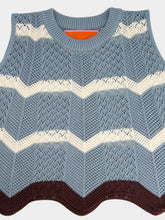 La DoubleJ Color Block Blue and Ivory Cotton Knit Chevron Top