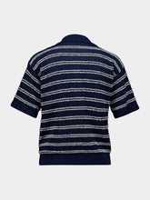 Moncler Navy Blue Cotton Blend Bouclé Polo Shirt