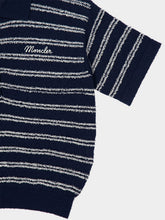 Moncler Navy Blue Cotton Blend Bouclé Polo Shirt