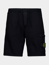 Stone Island Black Cotton Fleece Jogger Shorts