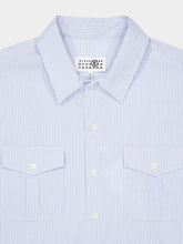 MM6 Maison Margiela Light Blue Striped Cotton Short Sleeve Shirt