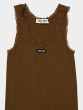 Miu Miu Cocoa Pointelle Lace Cotton Tank Top