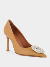 Amina Muaddi Latte Camelia Pearly Patent 90 Pumps