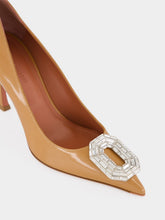 Amina Muaddi Latte Camelia Pearly Patent 90 Pumps