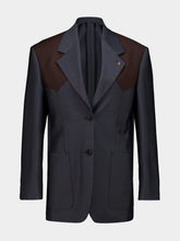Versace Grey and Brown Wool-Mohair Blazer with Contrast Panels