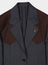 Versace Grey and Brown Wool-Mohair Blazer with Contrast Panels
