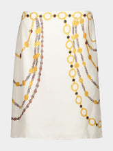 Versace Ivory Silk Twill Chain Print Midi Skirt