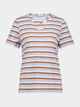 Marni Light Blue and Brown Striped Cotton T-Shirt
