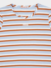 Marni Light Blue and Brown Striped Cotton T-Shirt