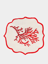 Les Ottomans Red Hand-Embroidered Cotton Cocktail Napkins Set of 2