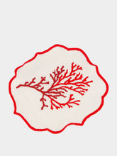 Les Ottomans Red Hand-Embroidered Cotton Cocktail Napkins Set of 2