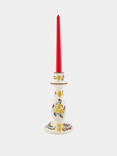 Les Ottomans Yellow and Brown Hand-Painted Ceramic Candlestick