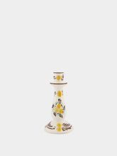 Les Ottomans Yellow and Brown Hand-Painted Ceramic Candlestick