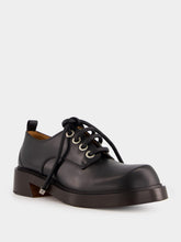 Alexander McQueen Black Leather Lace-Up Derby Shoes with Square Toe
