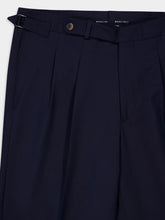 Boglioli Navy Blue Regular Fit Pleated Wool Trousers
