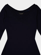 Balenciaga Dark Blue Off Shoulder V-Neck Dress