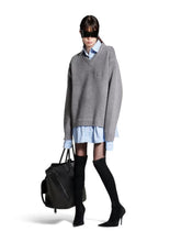 Balenciaga Grey Layered V-Neck Sweater with Poplin Shirt