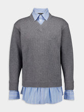 Balenciaga Grey Layered V-Neck Sweater with Poplin Shirt