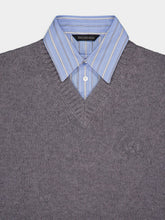Balenciaga Grey Layered V-Neck Sweater with Poplin Shirt