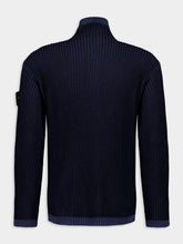 Stone Island Navy Blue Loose Fit Half Zip Wool Sweater