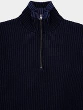 Stone Island Navy Blue Loose Fit Half Zip Wool Sweater