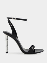 Black Patent Leather Sandals with Bamboo Heel