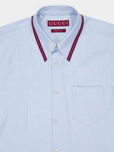 Gucci Pale Blue Oxford Cotton Shirt with Web Collar