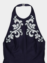 Alémais Ink Blue Dillon Appliqué Halter Gown