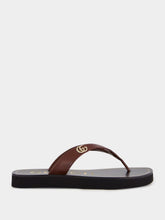Gucci Brown Leather Flat Sandals with Interlocking G