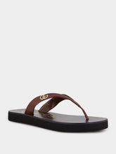Gucci Brown Leather Flat Sandals with Interlocking G
