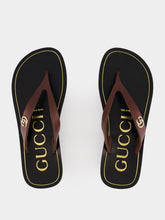 Gucci Brown Leather Flat Sandals with Interlocking G