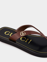 Gucci Brown Leather Flat Sandals with Interlocking G