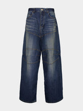 Balenciaga Indigo Blue Logo-Patch Wide-Leg Jeans