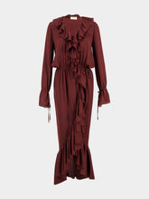 Saint Laurent Bordeaux Ruffled Silk Charmeuse Wrap Dress