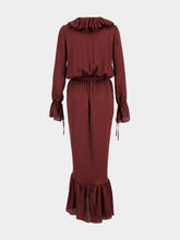 Saint Laurent Bordeaux Ruffled Silk Charmeuse Wrap Dress