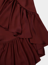 Saint Laurent Bordeaux Ruffled Silk Charmeuse Wrap Dress