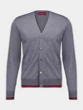 Dark Grey Wool Knit Cardigan with Web Trim