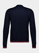 Gucci Dark Blue Wool Cardigan with Web Trim
