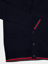 Gucci Dark Blue Wool Cardigan with Web Trim