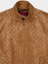 Gucci Camel Embossed GG Suede Bomber Jacket