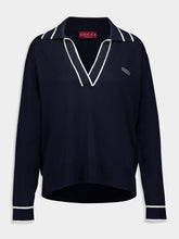 Gucci Dark Blue Cotton Silk Polo Top with Intarsia