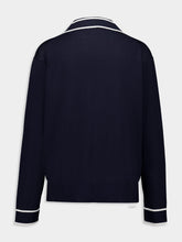 Gucci Dark Blue Cotton Silk Polo Top with Intarsia