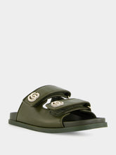 Gucci Dark Green Leather Sandals with Crystals