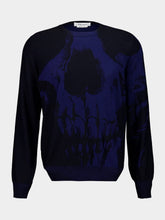 Alexander McQueen Black and Blue Merino Wool Skull Jumper
