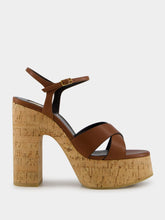 Saint Laurent Cognac Bianca Platform Sandals in Smooth Leather