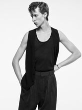 Black Silk Crepe Muslin Buttoned Vest