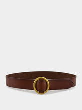 Saint Laurent Brown Oval Buckle Belt in Aged Leather
